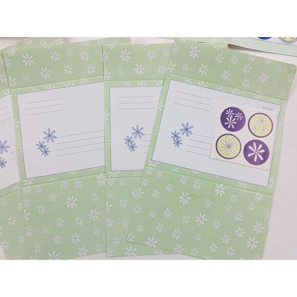12 Vintage Fold a Note Folding Notecards Stationary Cards Green Purple Flowers - Picture 5 of 8